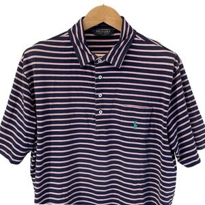 Polo Golf Ralph Lauren XL Stretch Lisle Navy Red White Stripe Polo Shirt Pocket